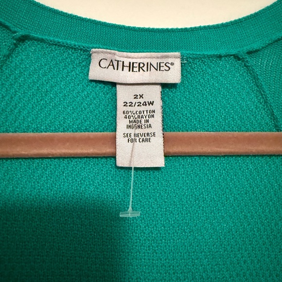 Catherines 2X Slouchy Cardigan Sweater Kelly Green Open Front Short Sleeve - Picture 2 of 8